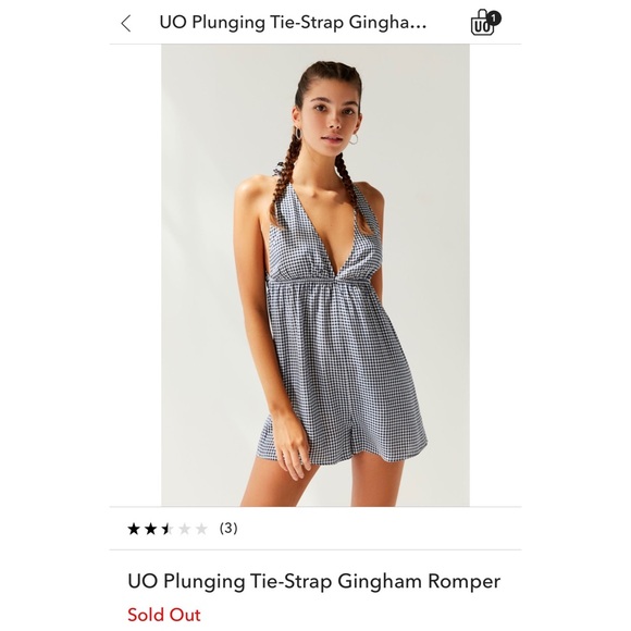 SOLD Urban Outfitters Plunging Gingham Romper - Picture 2 of 7